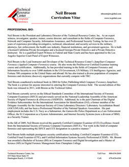 CV for Neil Broom Expert Witness in Computer Forensics Investigations in Indianapolis